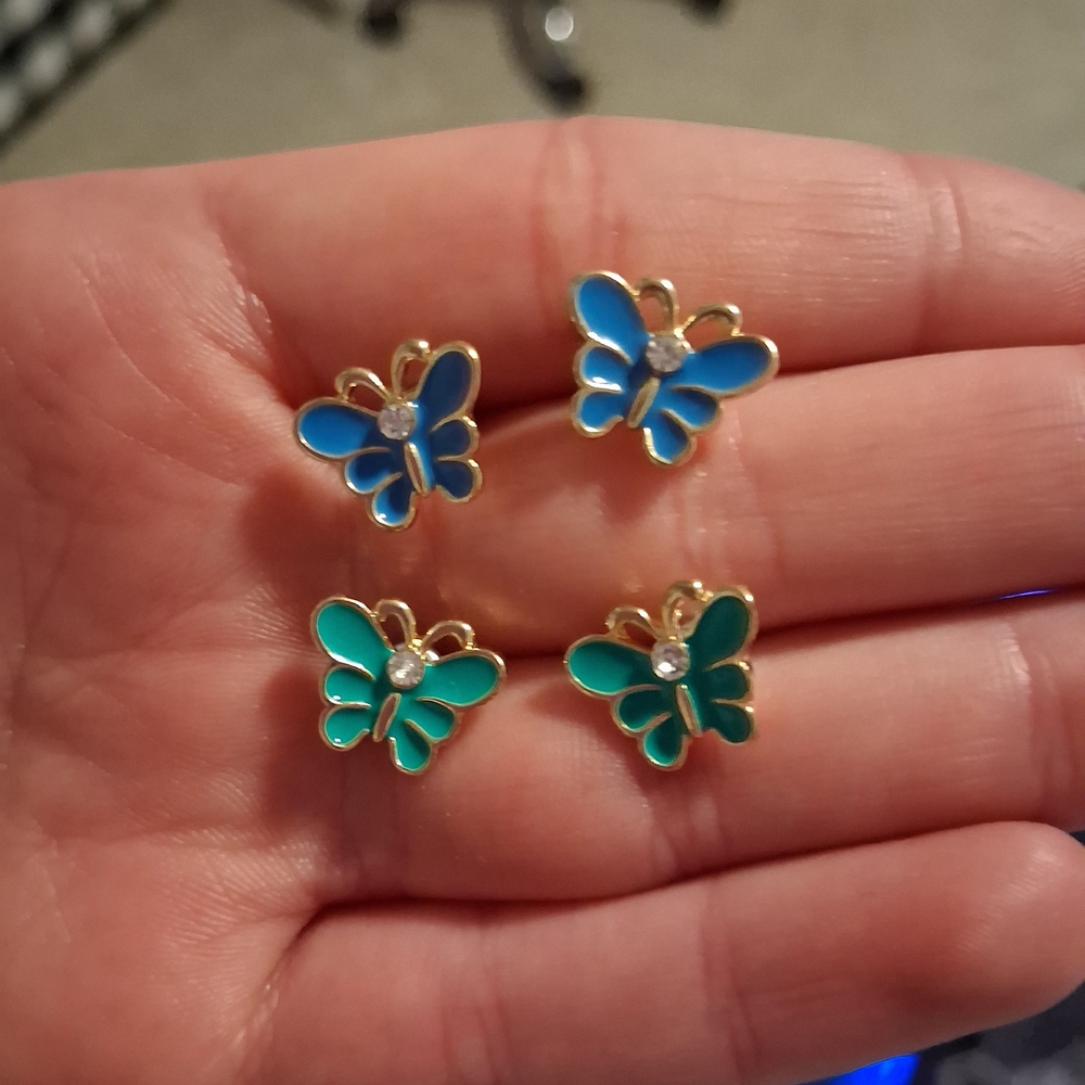 Butterfly Stud Earrings Set - Blue and Green (NICKEL FREE)